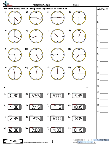 Time Worksheets - Matching Clocks (15 minute increments) worksheet